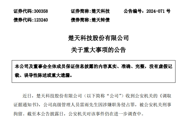 涉嫌职务侵占罪“90后”雷雨被刑拘！升任高管不足3个月所在公司年营收68亿元